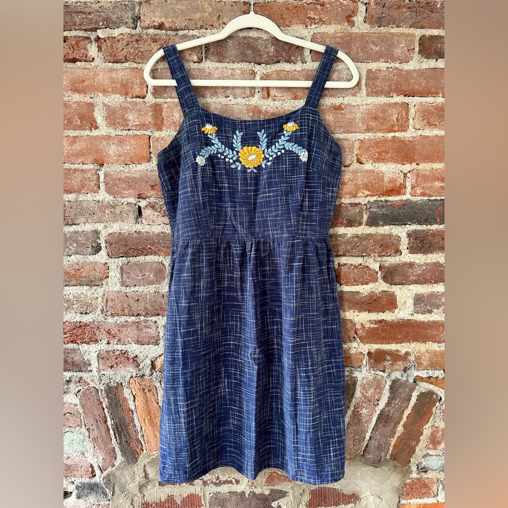Fair Trade Mata Traders 100% Blue Embroidered Dress, Size Small